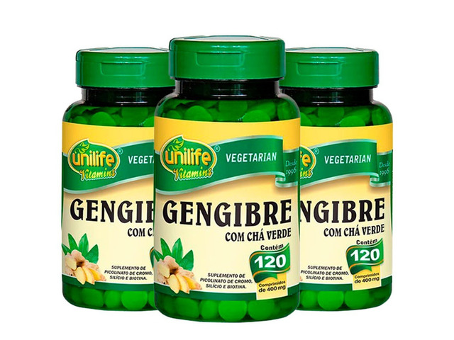 Gengibre Com Chá Verde 360 Cápsulas 400 Mg Kit C/ 3 Pote